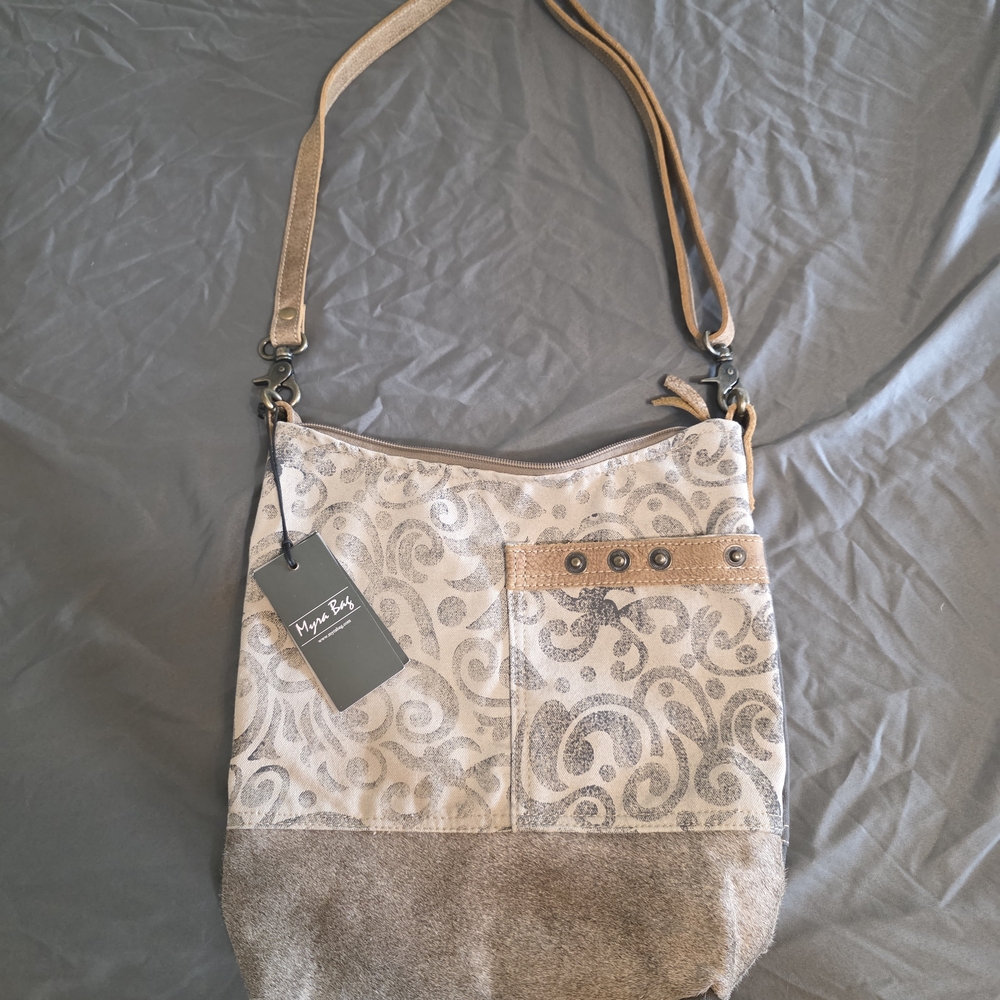 Myra Bag Tan and Gray Swirl Shoulder Bag
